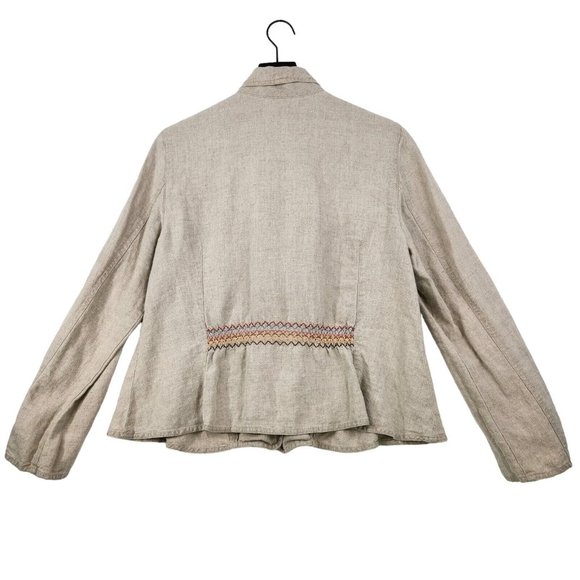 j.jill Blazer Womens Medium Linen Tan Button Down Embroidery Pockets Collared - Picture 6 of 13